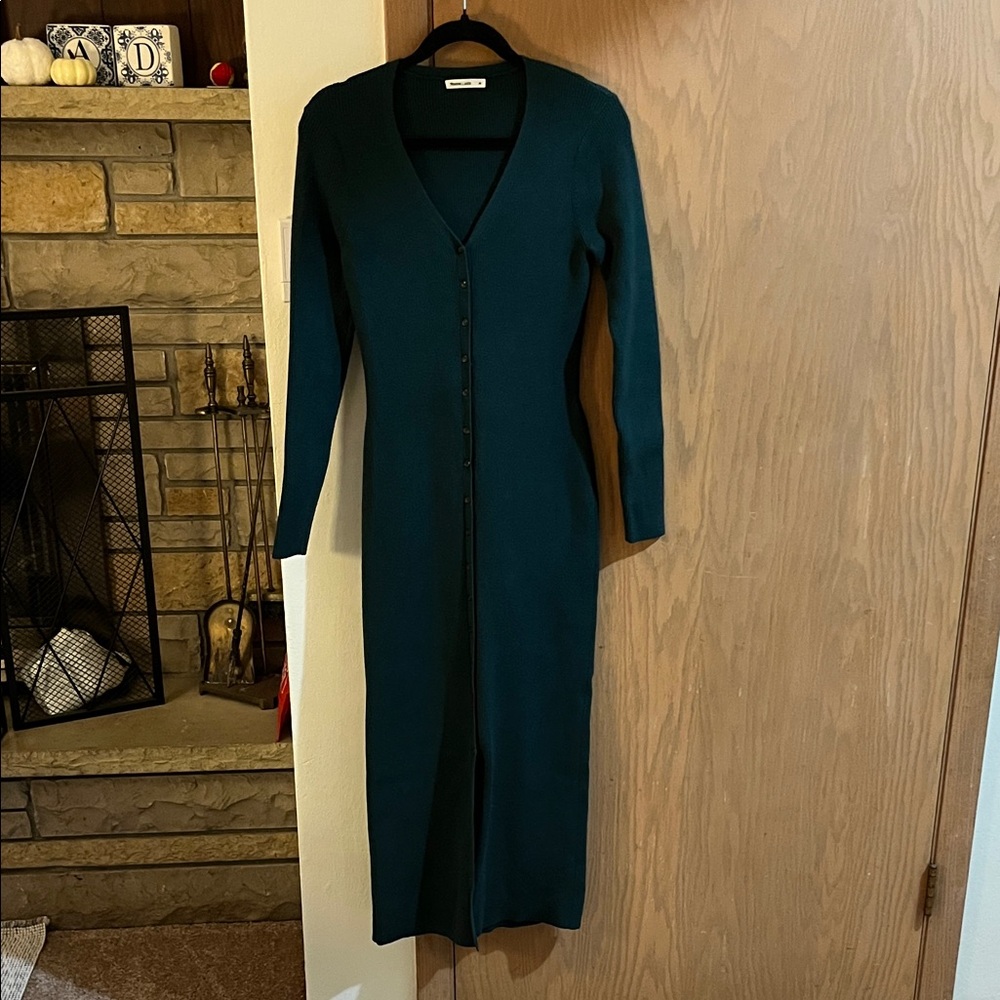 Marine Layer Lexi Rib V Neck Maxi Dress Button Body Con - Size Medium